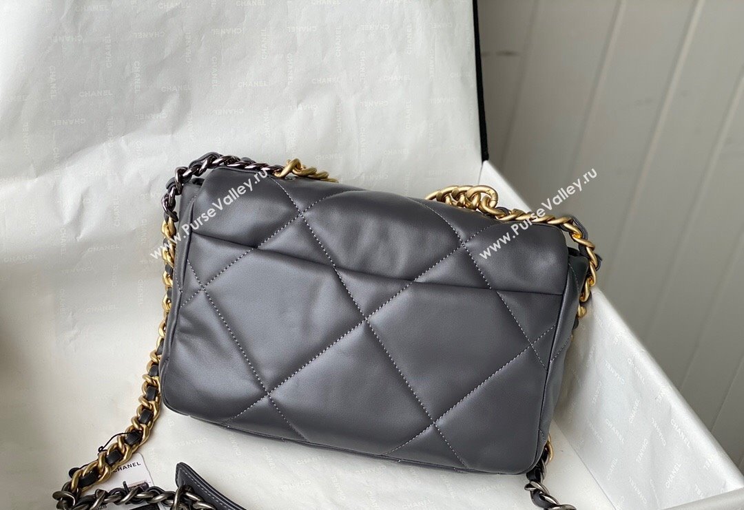 Chanel 19 Shiny Lambskin Small Flap Bag AS1160 Dark Grey 2024 (sm-240311065)