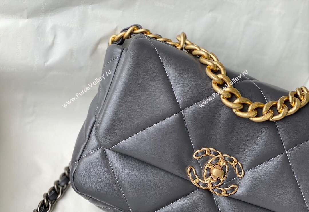 Chanel 19 Shiny Lambskin Small Flap Bag AS1160 Dark Grey 2024 (sm-240311065)