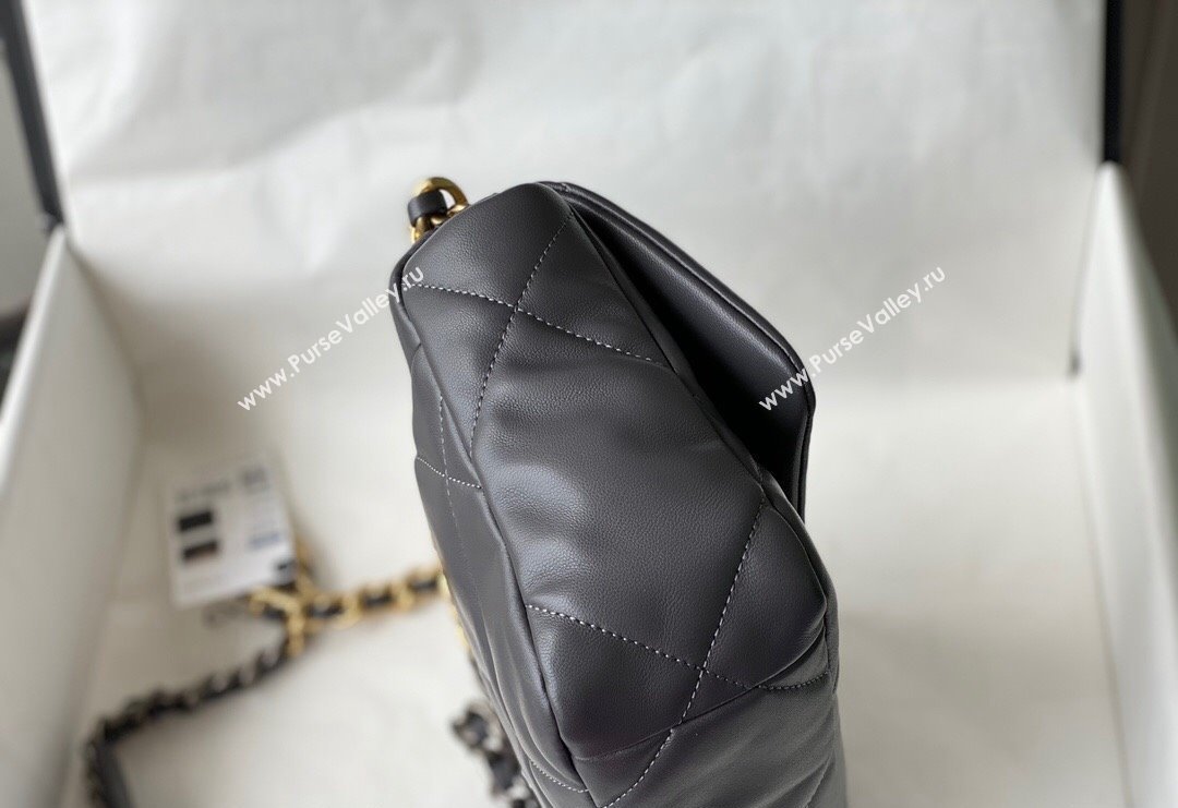 Chanel 19 Shiny Lambskin Small Flap Bag AS1160 Dark Grey 2024 (sm-240311065)