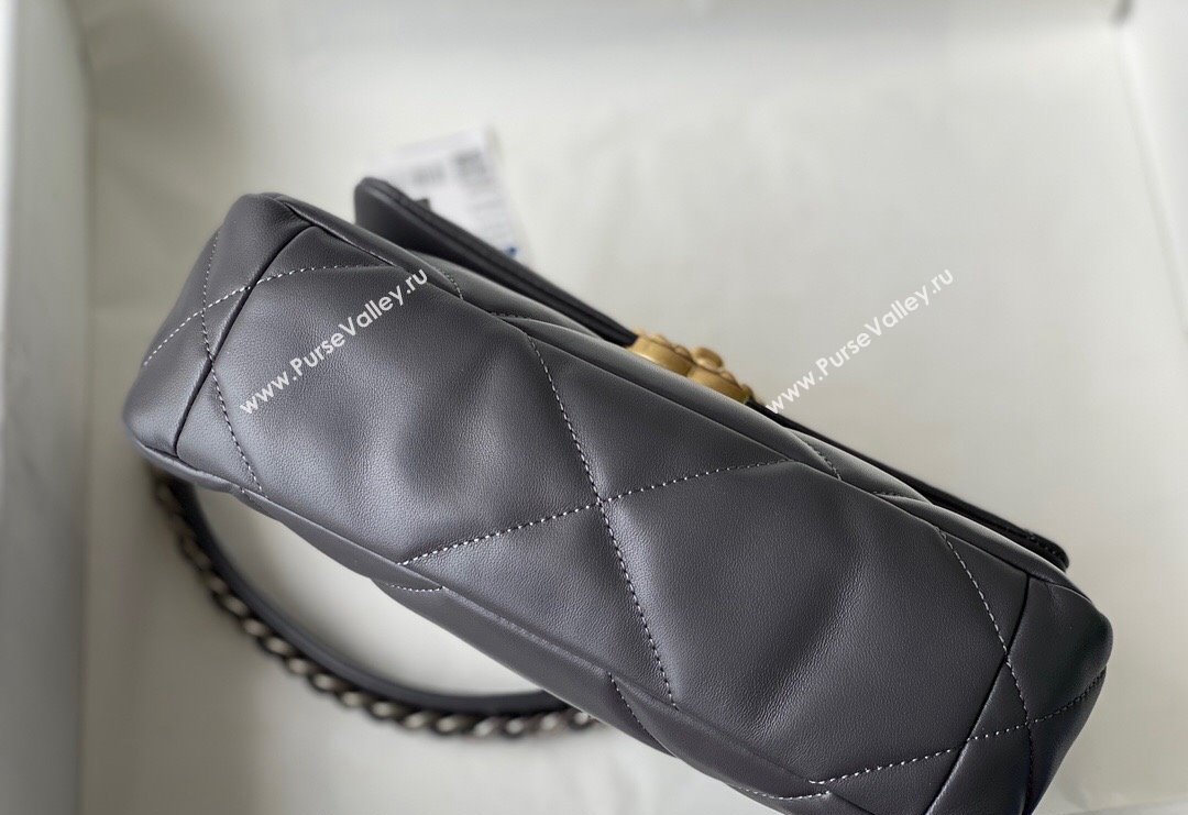 Chanel 19 Shiny Lambskin Small Flap Bag AS1160 Dark Grey 2024 (sm-240311065)