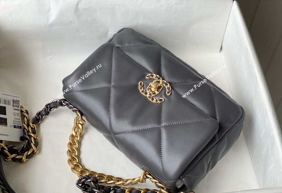 Chanel 19 Shiny Lambskin Small Flap Bag AS1160 Dark Grey 2024 (sm-240311065)