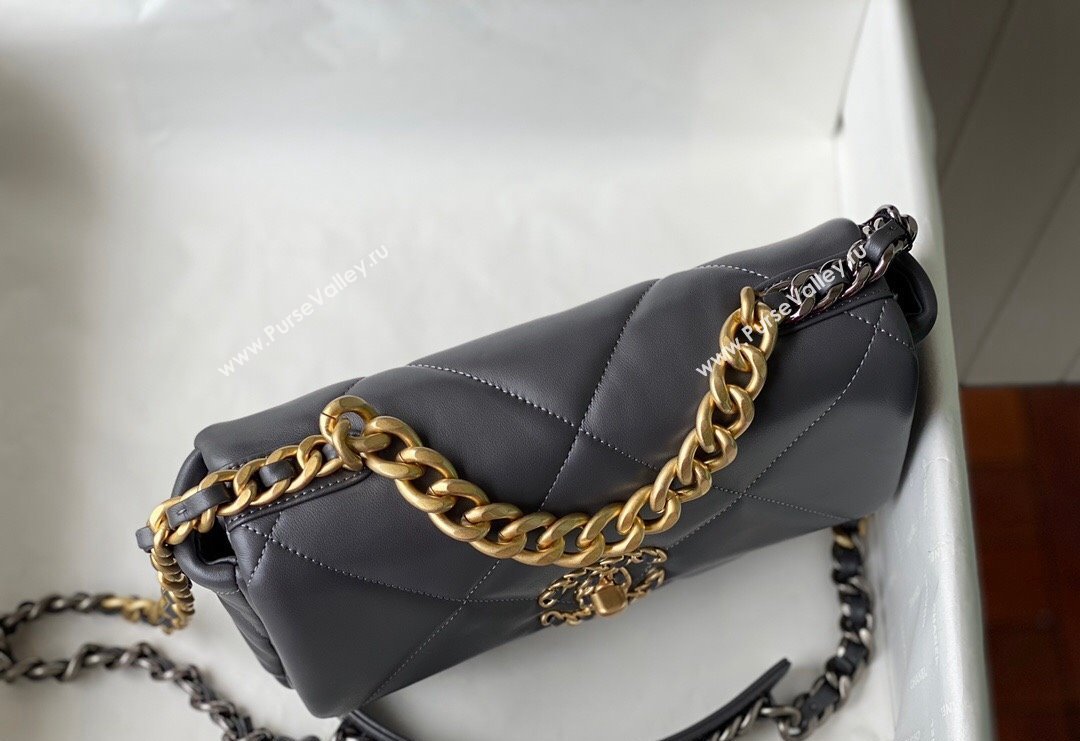 Chanel 19 Shiny Lambskin Small Flap Bag AS1160 Dark Grey 2024 (sm-240311065)