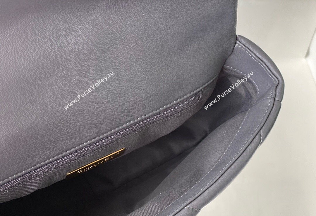 Chanel 19 Shiny Lambskin Small Flap Bag AS1160 Dark Grey 2024 (sm-240311065)