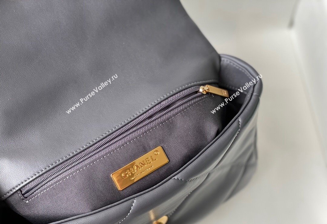 Chanel 19 Shiny Lambskin Small Flap Bag AS1160 Dark Grey 2024 (sm-240311065)