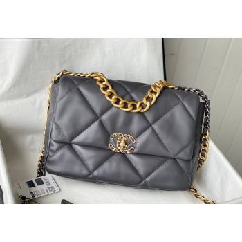 Chanel 19 Shiny Lambskin Large Flap Bag AS1161 Dark Grey 2024 (sm-240311066)