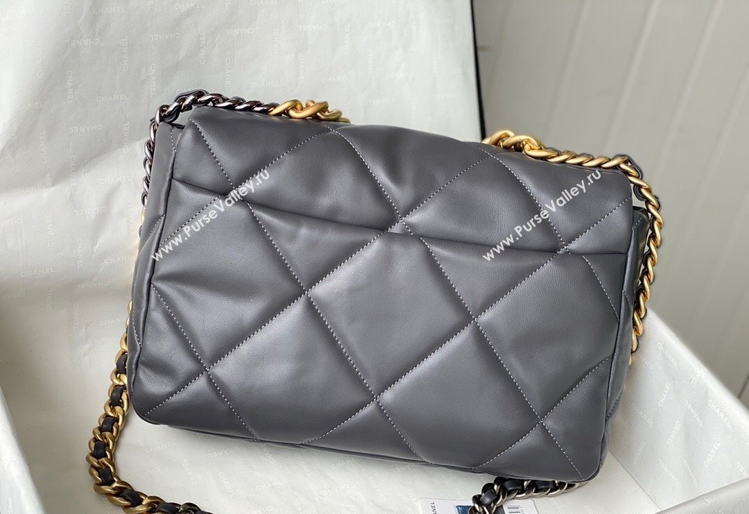 Chanel 19 Shiny Lambskin Large Flap Bag AS1161 Dark Grey 2024 (sm-240311066)
