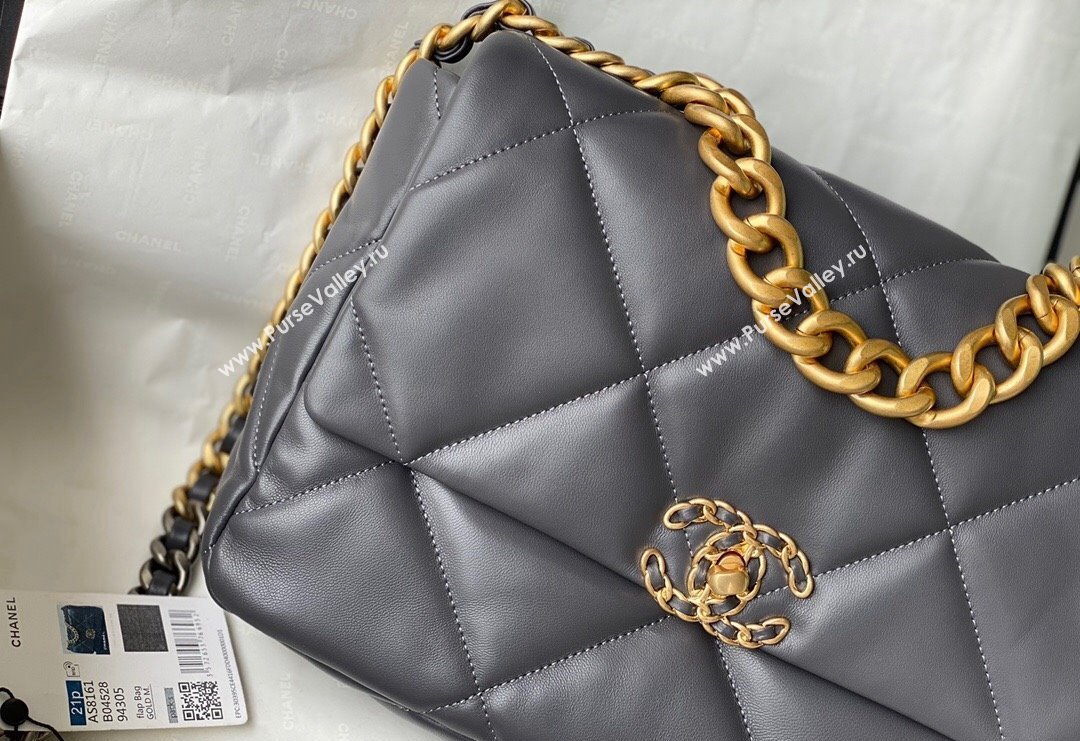 Chanel 19 Shiny Lambskin Large Flap Bag AS1161 Dark Grey 2024 (sm-240311066)