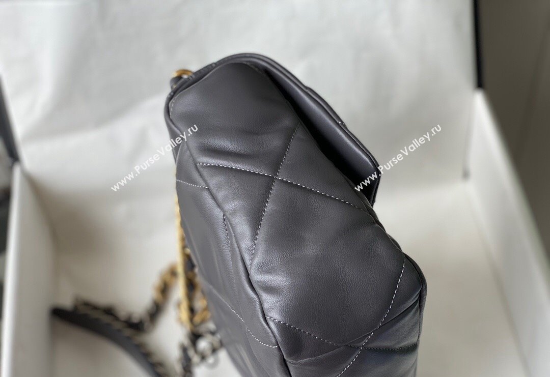 Chanel 19 Shiny Lambskin Large Flap Bag AS1161 Dark Grey 2024 (sm-240311066)