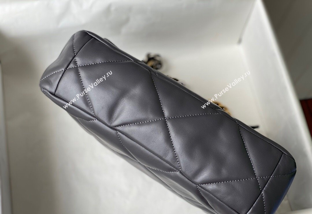 Chanel 19 Shiny Lambskin Large Flap Bag AS1161 Dark Grey 2024 (sm-240311066)