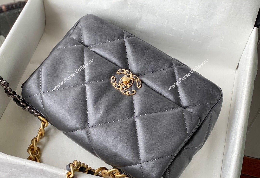 Chanel 19 Shiny Lambskin Large Flap Bag AS1161 Dark Grey 2024 (sm-240311066)