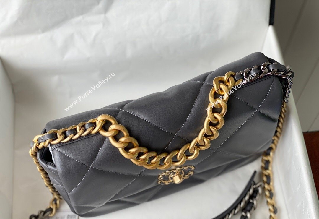 Chanel 19 Shiny Lambskin Large Flap Bag AS1161 Dark Grey 2024 (sm-240311066)