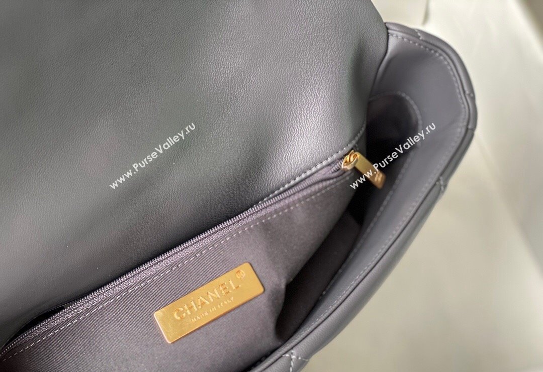 Chanel 19 Shiny Lambskin Large Flap Bag AS1161 Dark Grey 2024 (sm-240311066)