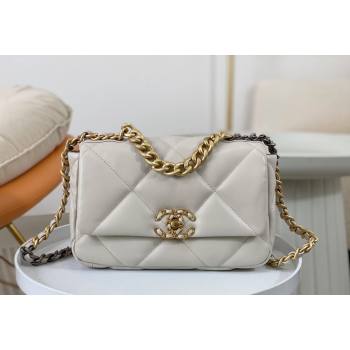 Chanel 19 Shiny Lambskin Small Flap Bag AS1160 White 2024 (sm-240311067)