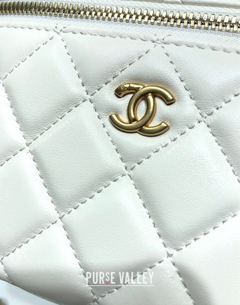 Chanel Lambskin Clutch with Chain and Gold-Tone Ball AP2303 White 2024 (yezi-240311006)