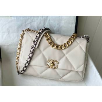 Chanel 19 Shiny Lambskin Large Flap Bag AS1161 White 2024 (sm-240311068)