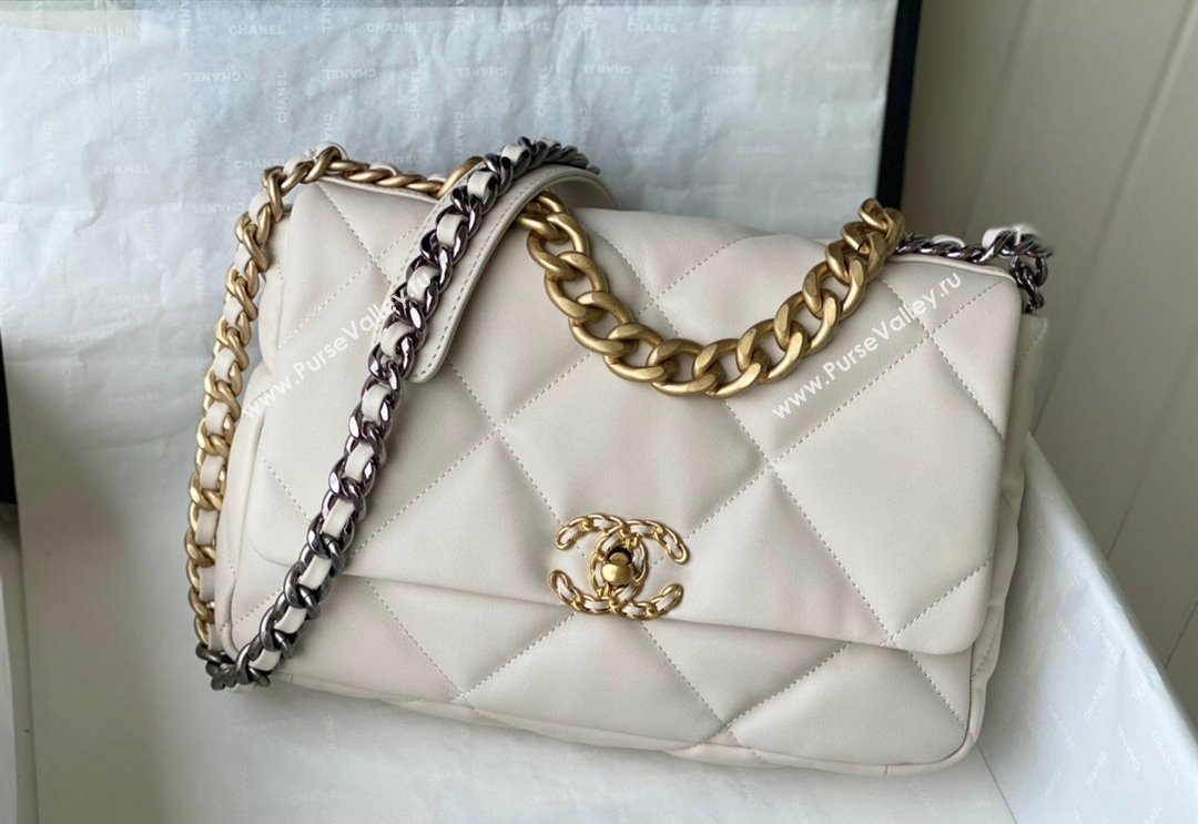 Chanel 19 Shiny Lambskin Large Flap Bag AS1161 White 2024 (sm-240311068)