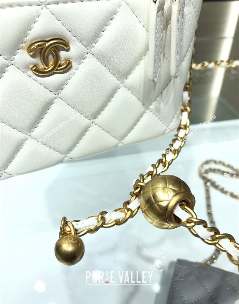 Chanel Lambskin Clutch with Chain and Gold-Tone Ball AP2303 White 2024 (yezi-240311006)