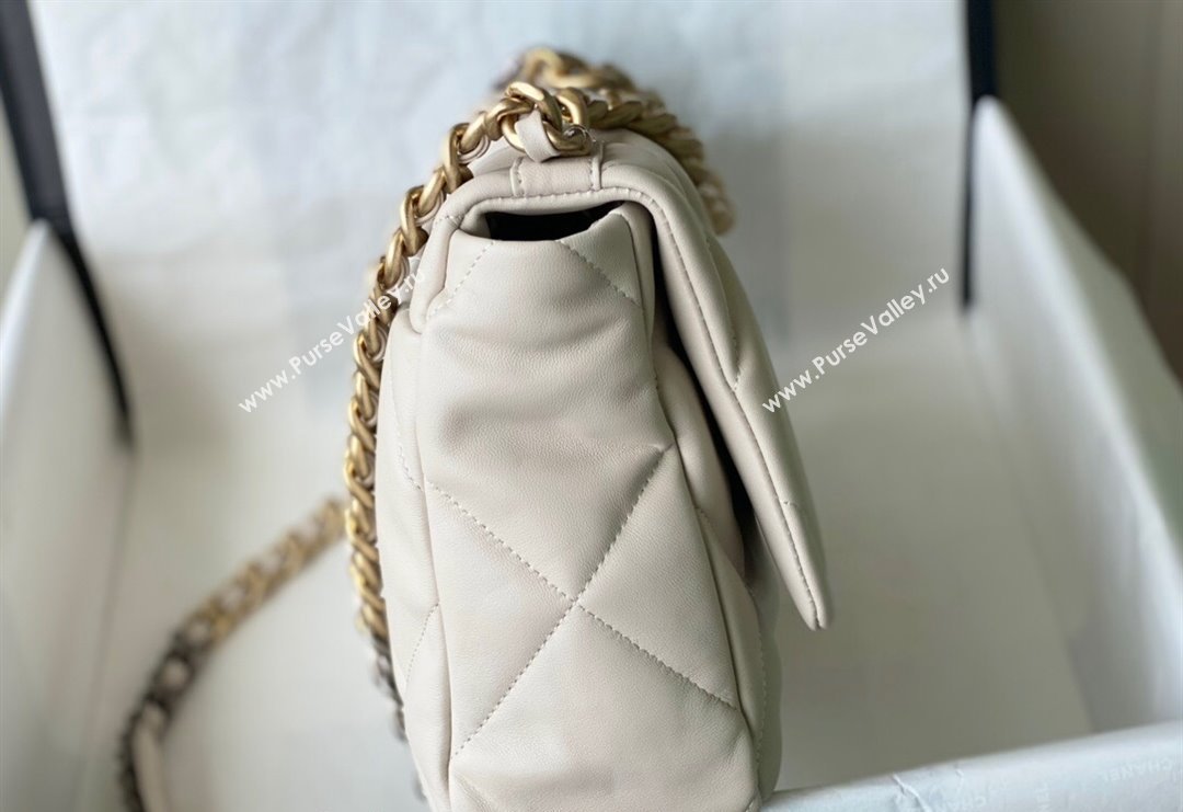 Chanel 19 Shiny Lambskin Large Flap Bag AS1161 White 2024 (sm-240311068)