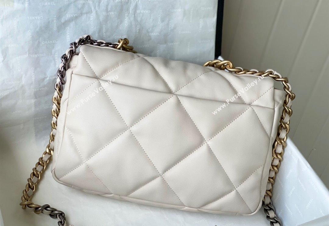 Chanel 19 Shiny Lambskin Large Flap Bag AS1161 White 2024 (sm-240311068)