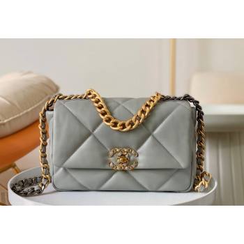 Chanel 19 Shiny Lambskin Small Flap Bag AS1160 Light Grey 2024 (sm-240311069)