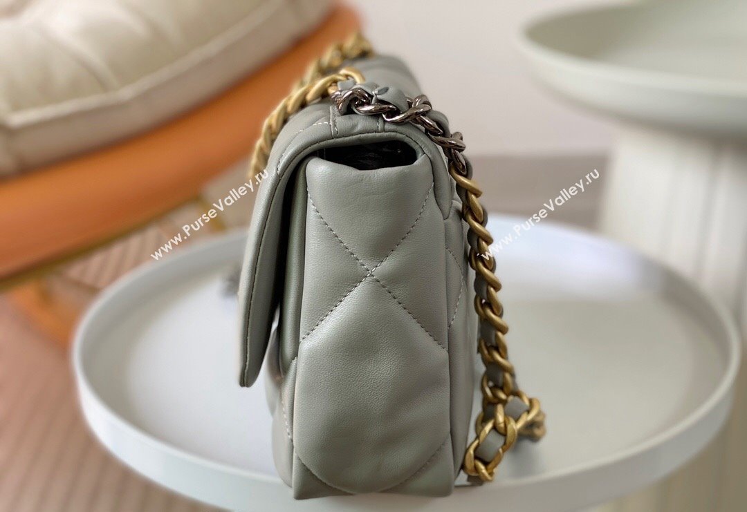 Chanel 19 Shiny Lambskin Small Flap Bag AS1160 Light Grey 2024 (sm-240311069)