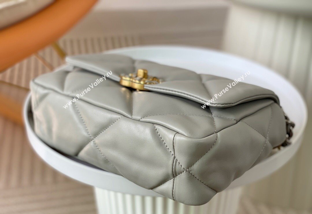 Chanel 19 Shiny Lambskin Small Flap Bag AS1160 Light Grey 2024 (sm-240311069)