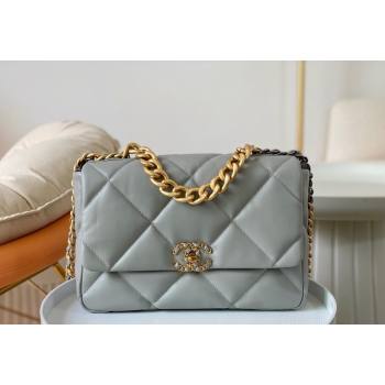 Chanel 19 Shiny Lambskin Large Flap Bag AS1161 Light Grey 2024 (sm-240311070)