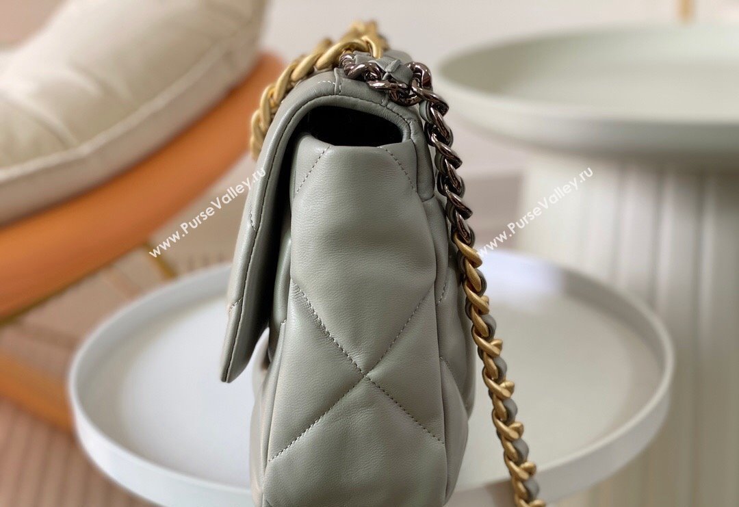 Chanel 19 Shiny Lambskin Large Flap Bag AS1161 Light Grey 2024 (sm-240311070)