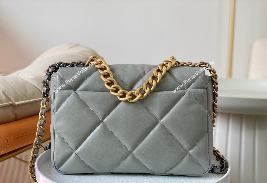 Chanel 19 Shiny Lambskin Large Flap Bag AS1161 Light Grey 2024 (sm-240311070)