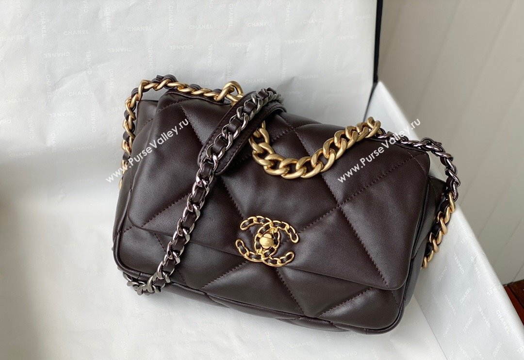 Chanel 19 Shiny Lambskin Small Flap Bag AS1160 Brown 2024 (sm-240311071)