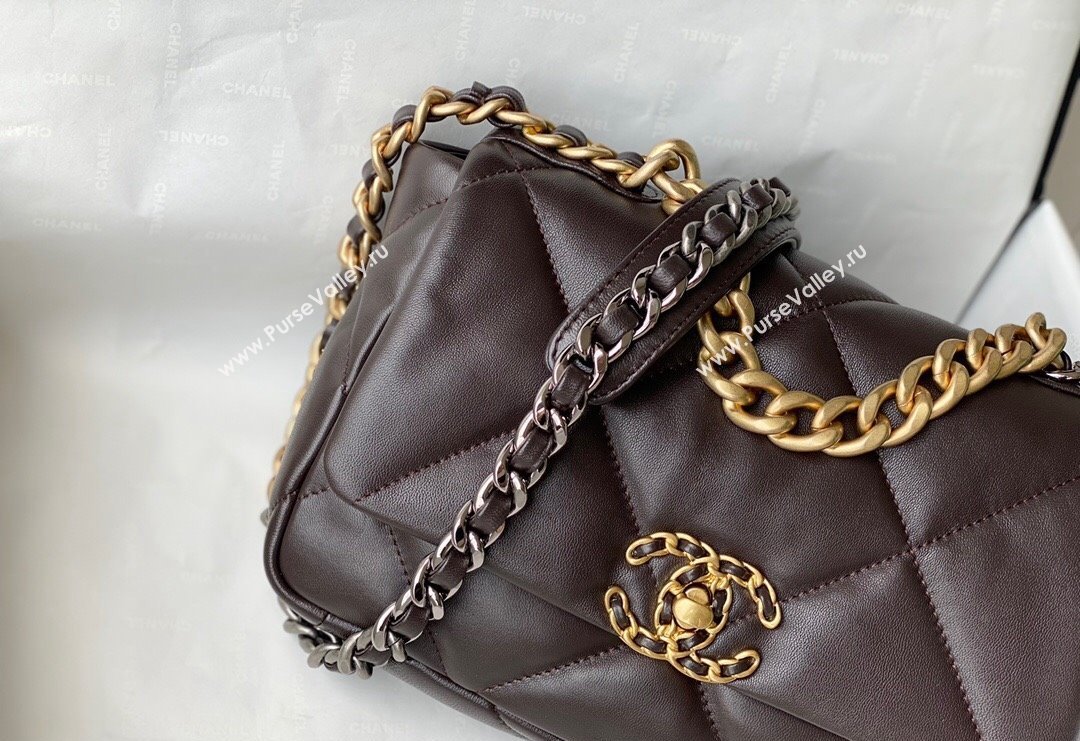 Chanel 19 Shiny Lambskin Small Flap Bag AS1160 Brown 2024 (sm-240311071)