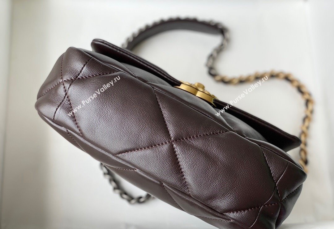Chanel 19 Shiny Lambskin Small Flap Bag AS1160 Brown 2024 (sm-240311071)