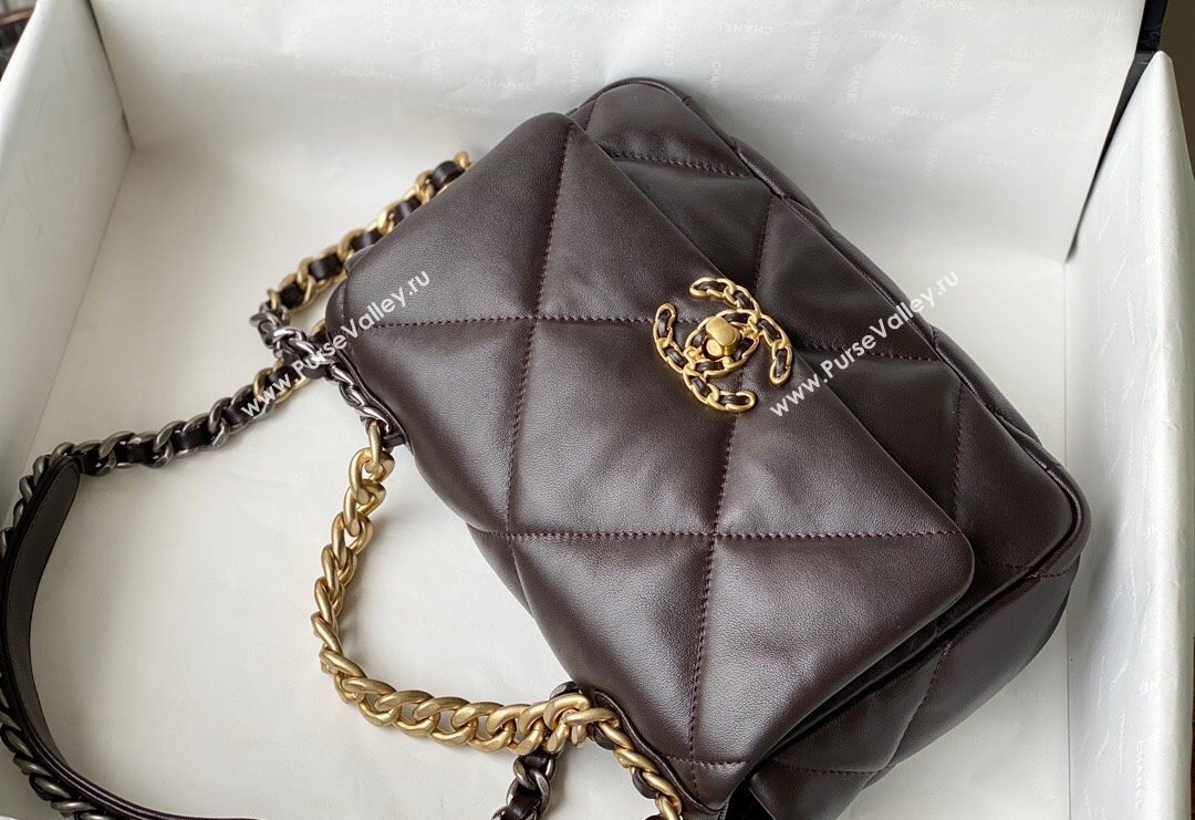 Chanel 19 Shiny Lambskin Small Flap Bag AS1160 Brown 2024 (sm-240311071)