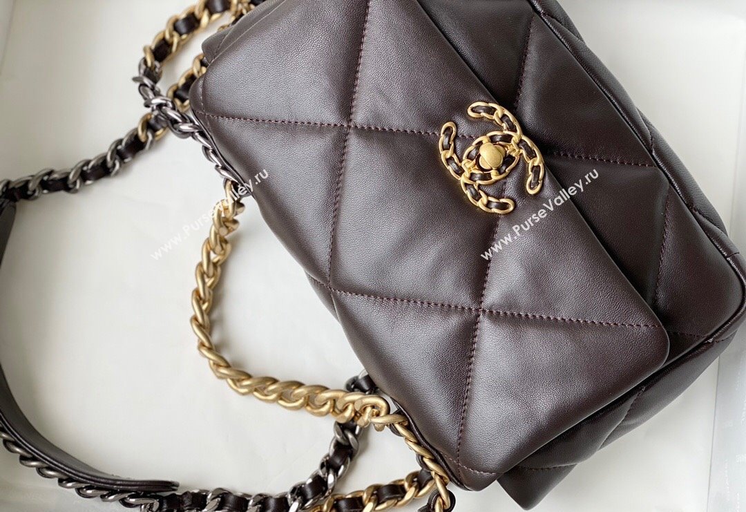 Chanel 19 Shiny Lambskin Small Flap Bag AS1160 Brown 2024 (sm-240311071)