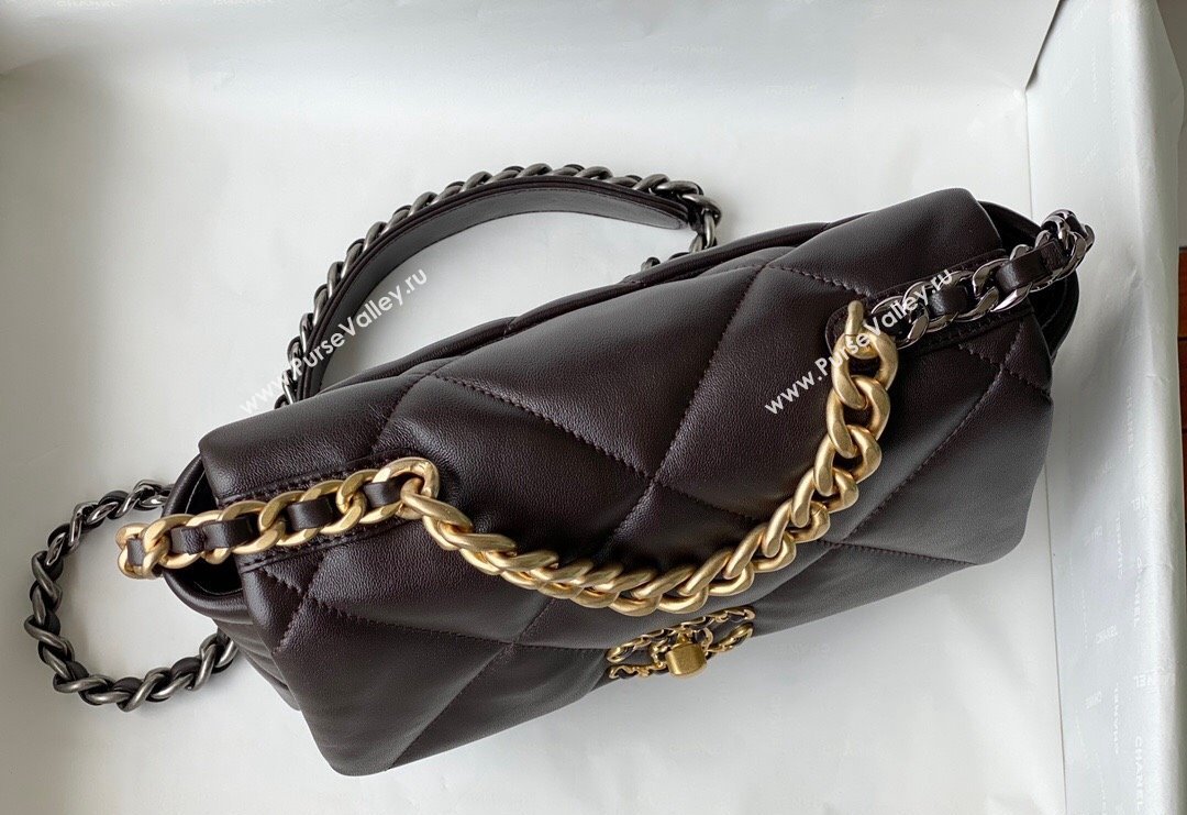 Chanel 19 Shiny Lambskin Small Flap Bag AS1160 Brown 2024 (sm-240311071)