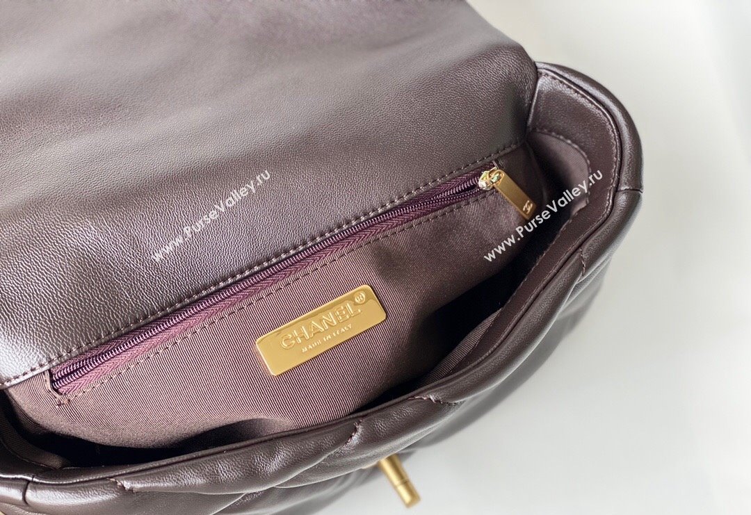 Chanel 19 Shiny Lambskin Small Flap Bag AS1160 Brown 2024 (sm-240311071)