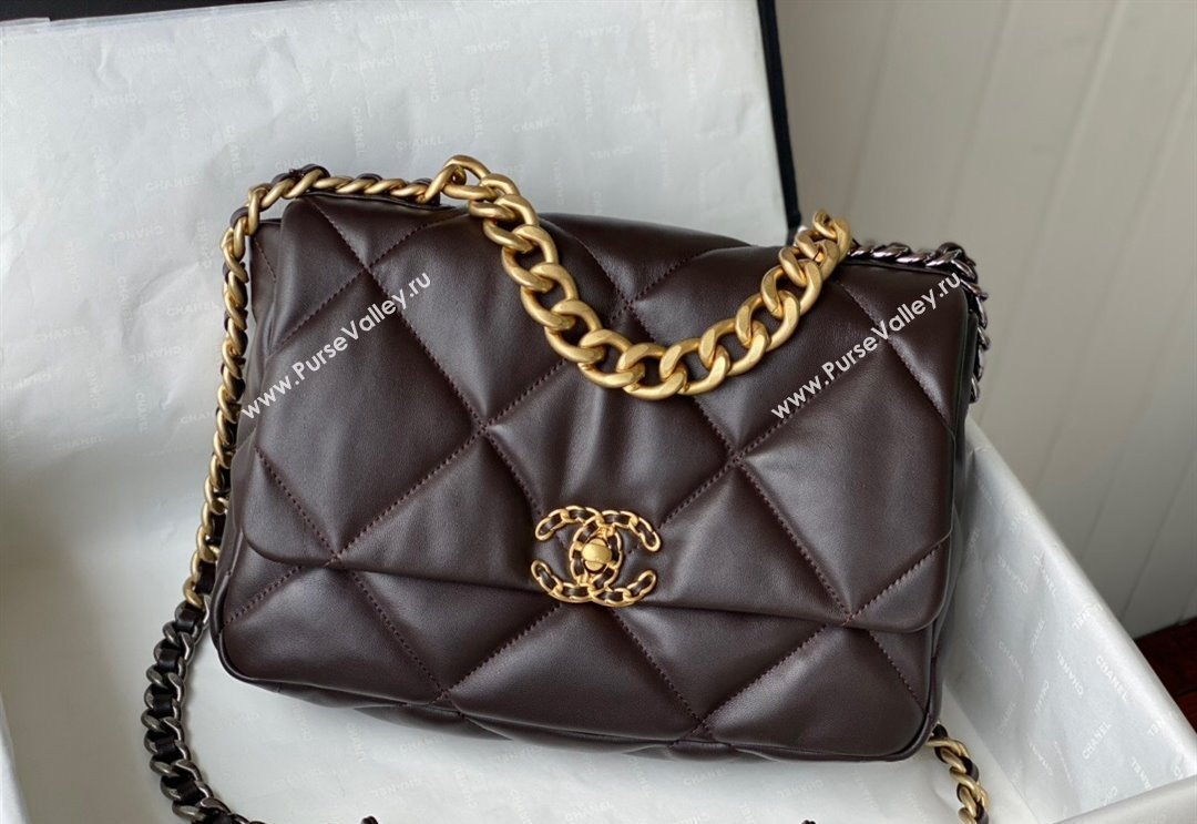 Chanel 19 Shiny Lambskin Large Flap Bag AS1161 Brown 2024 (sm-240311072)