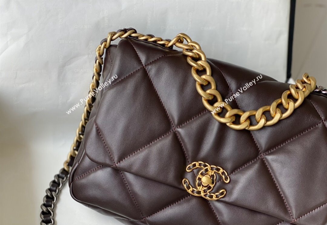 Chanel 19 Shiny Lambskin Large Flap Bag AS1161 Brown 2024 (sm-240311072)