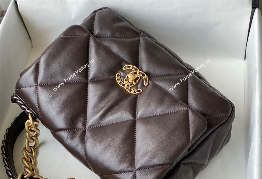 Chanel 19 Shiny Lambskin Large Flap Bag AS1161 Brown 2024 (sm-240311072)