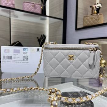 Chanel Lambskin Clutch with Chain and Gold-Tone Ball AP2303 Light Grey 2024 (yezi-240311007)