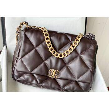 Chanel 19 Shiny Lambskin Maxi Flap Bag AS1162 Brown 2024 (sm-240311073)