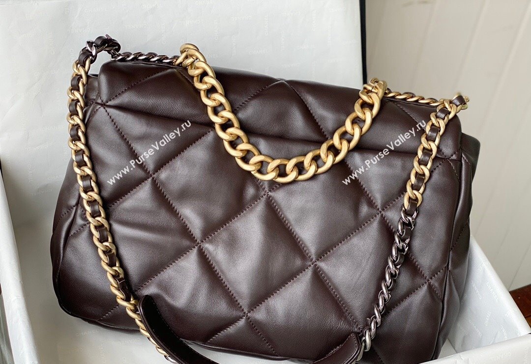 Chanel 19 Shiny Lambskin Maxi Flap Bag AS1162 Brown 2024 (sm-240311073)