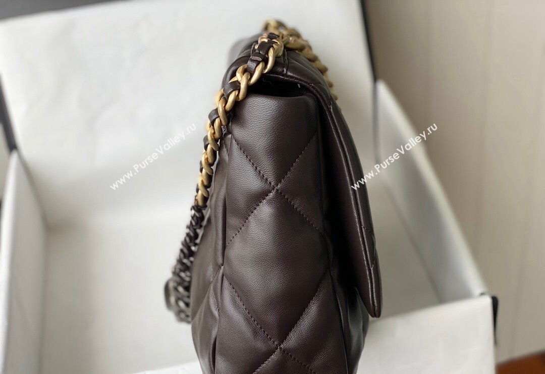 Chanel 19 Shiny Lambskin Maxi Flap Bag AS1162 Brown 2024 (sm-240311073)