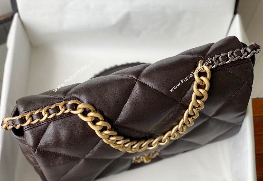 Chanel 19 Shiny Lambskin Maxi Flap Bag AS1162 Brown 2024 (sm-240311073)