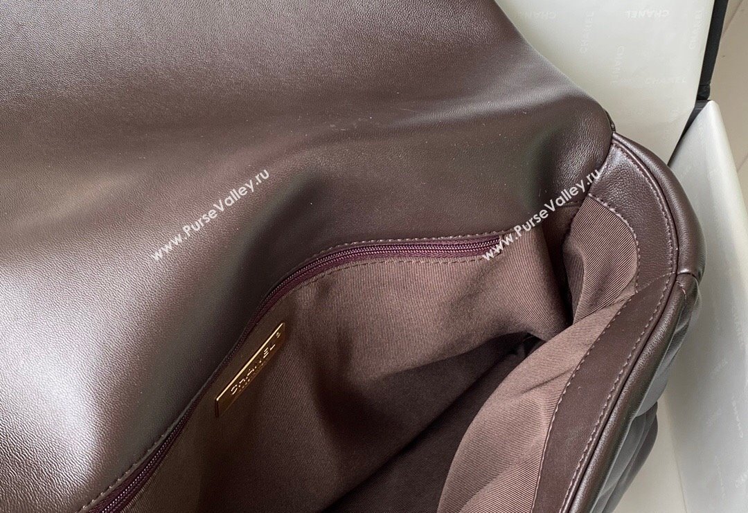Chanel 19 Shiny Lambskin Maxi Flap Bag AS1162 Brown 2024 (sm-240311073)
