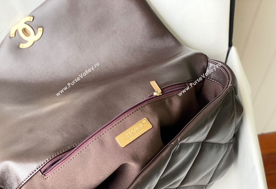 Chanel 19 Shiny Lambskin Maxi Flap Bag AS1162 Brown 2024 (sm-240311073)