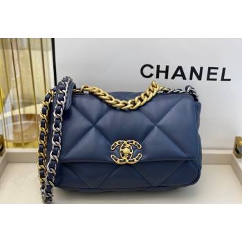 Chanel 19 Shiny Lambskin Small Flap Bag AS1160 Dark Blue 2024 (sm-240311074)