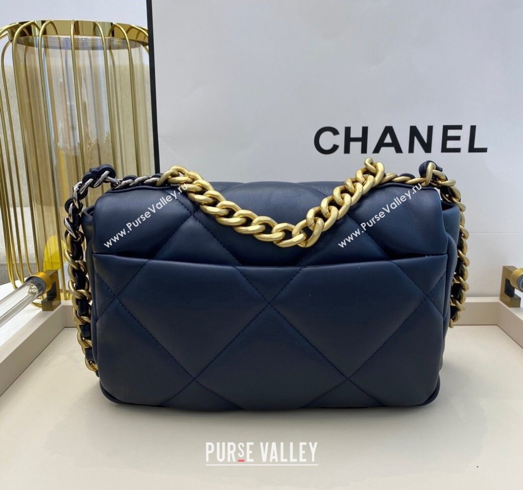Chanel 19 Shiny Lambskin Small Flap Bag AS1160 Dark Blue 2024 (sm-240311074)