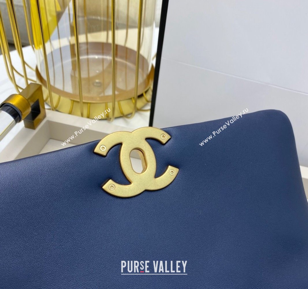 Chanel 19 Shiny Lambskin Small Flap Bag AS1160 Dark Blue 2024 (sm-240311074)