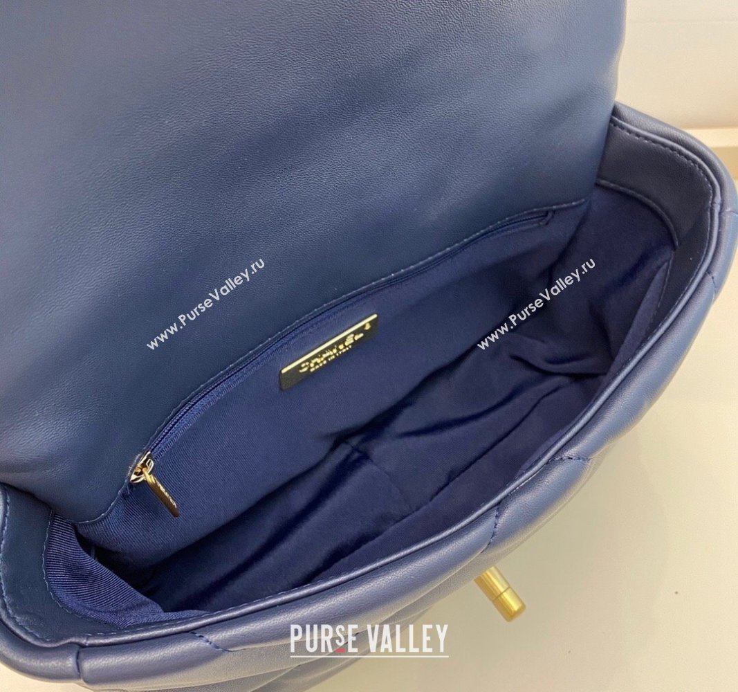 Chanel 19 Shiny Lambskin Small Flap Bag AS1160 Dark Blue 2024 (sm-240311074)